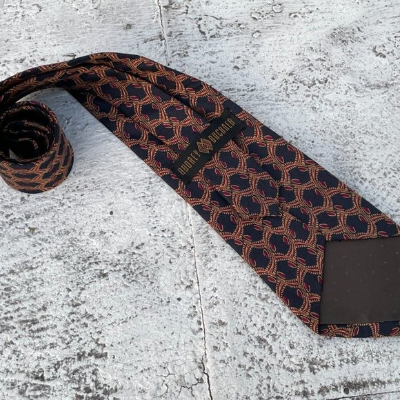 Audrey Buckner Men Tie Brown Europian Silk Hand Tailored Classic Necktie - Picture 5 of 9